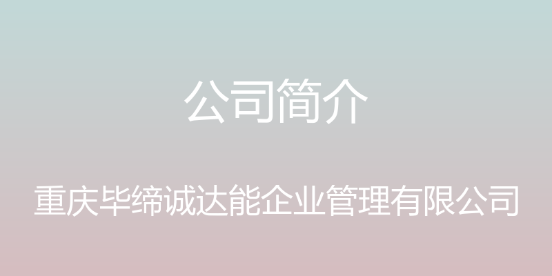 公司简介 - 重庆毕缔诚达能企业管理有限公司