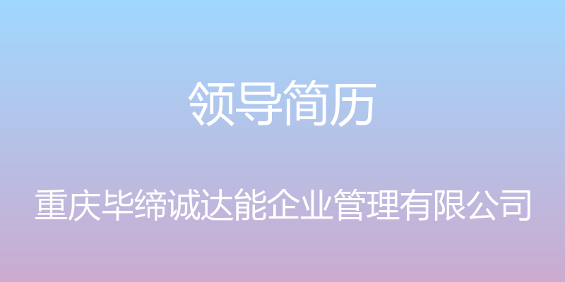 领导简历 - 重庆毕缔诚达能企业管理有限公司