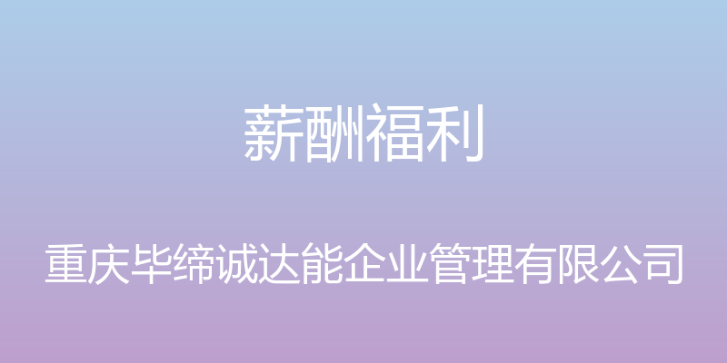 薪酬福利 - 重庆毕缔诚达能企业管理有限公司