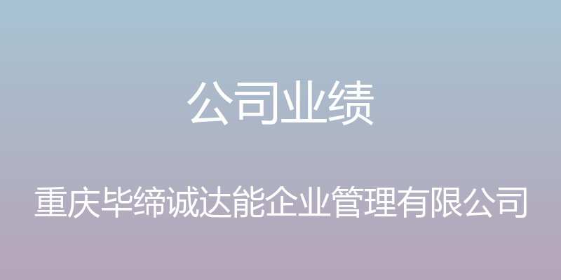 公司业绩 - 重庆毕缔诚达能企业管理有限公司